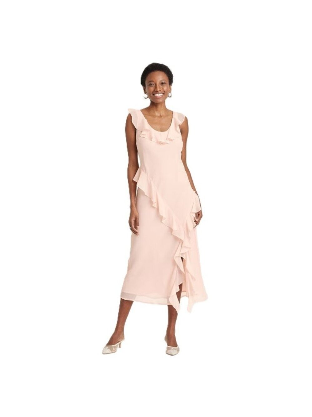 A New Day Chiffon Ruffle Trim Sleeveless Midi Slip Light Pink Dress - Size XL 16